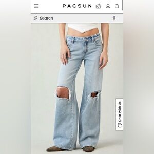 Pacsun Casey Low Rise Baggy Jeans Ripped Knee Light Indigo